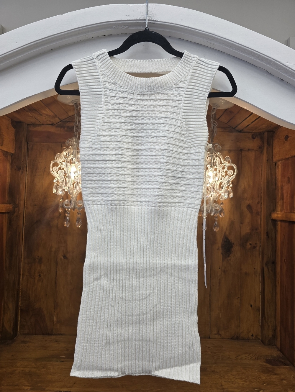 LUMIERE White 100% Cotton Knit Mini Dress Open Back Sleeveless Bodycon Textured - Picture 7 of 10